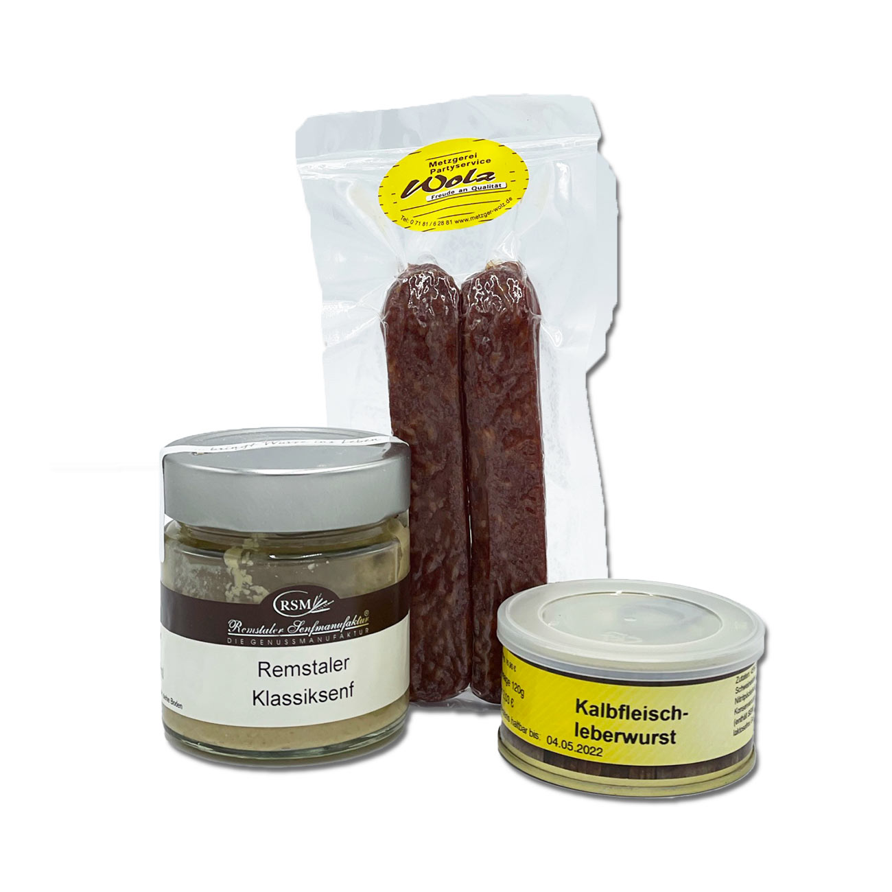Paket Landjäger, Kalbsleberwurst und Remstaler Klassiksenf Paket Landjäger, Kalbsleberwurst und Remstaler Klassiksenf