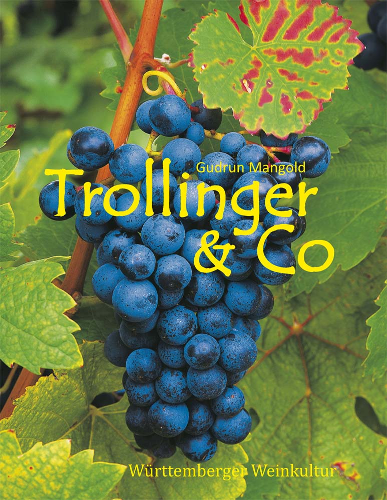 Ein Buchcover mit roten Trauben, im Hintergrund Weinblätter