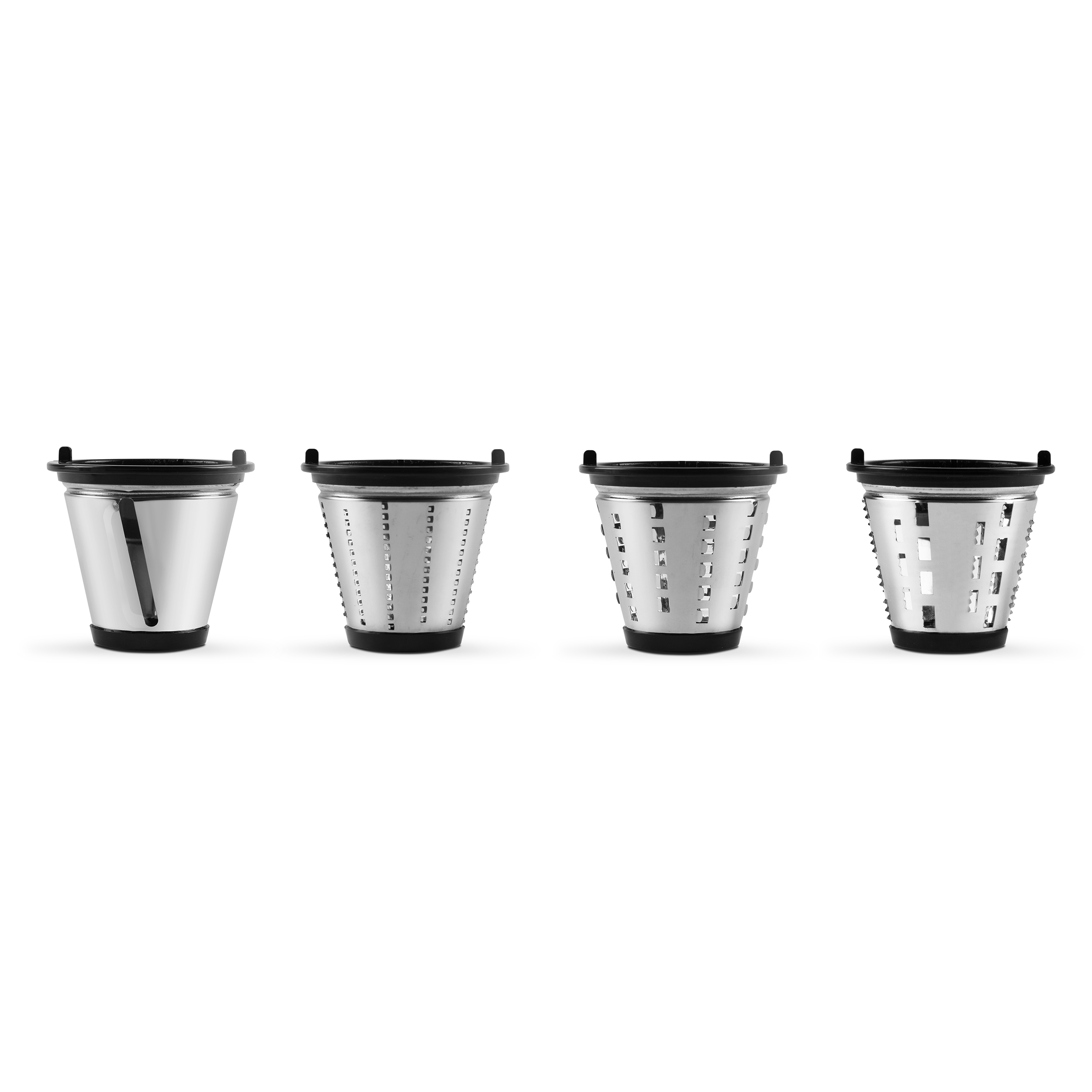 Vier Reibaufsätze für eine Multifunktionsreibe