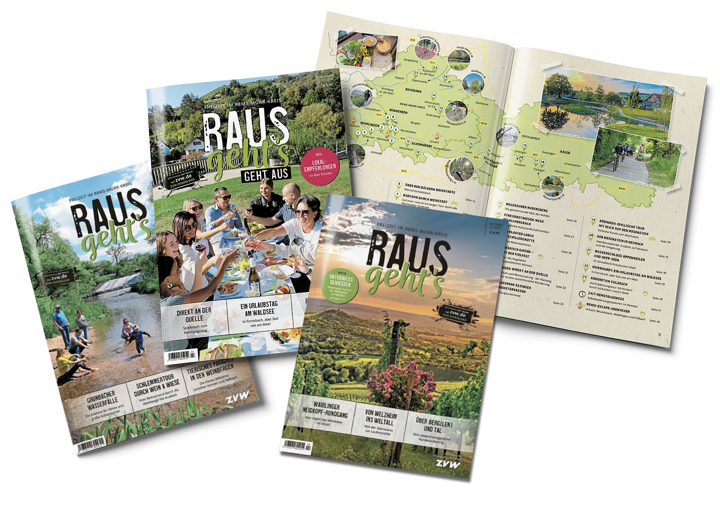 Cover Raus geht's Die drei Cover der Raus-geht's Magazine